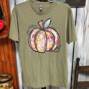Next Level Apparel Olive Tee with Pumpkin Design